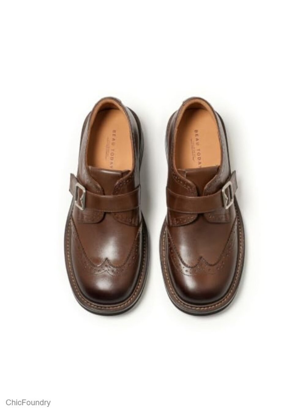 Women's Genuine Calfskin Leather Monk Strap Loafers Brogue Oxfords